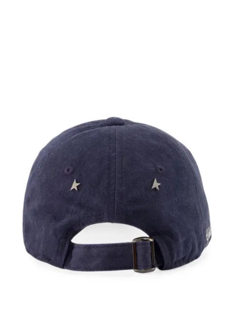 Golden Goose navy baseball cap with Golden logo embroidery in blue