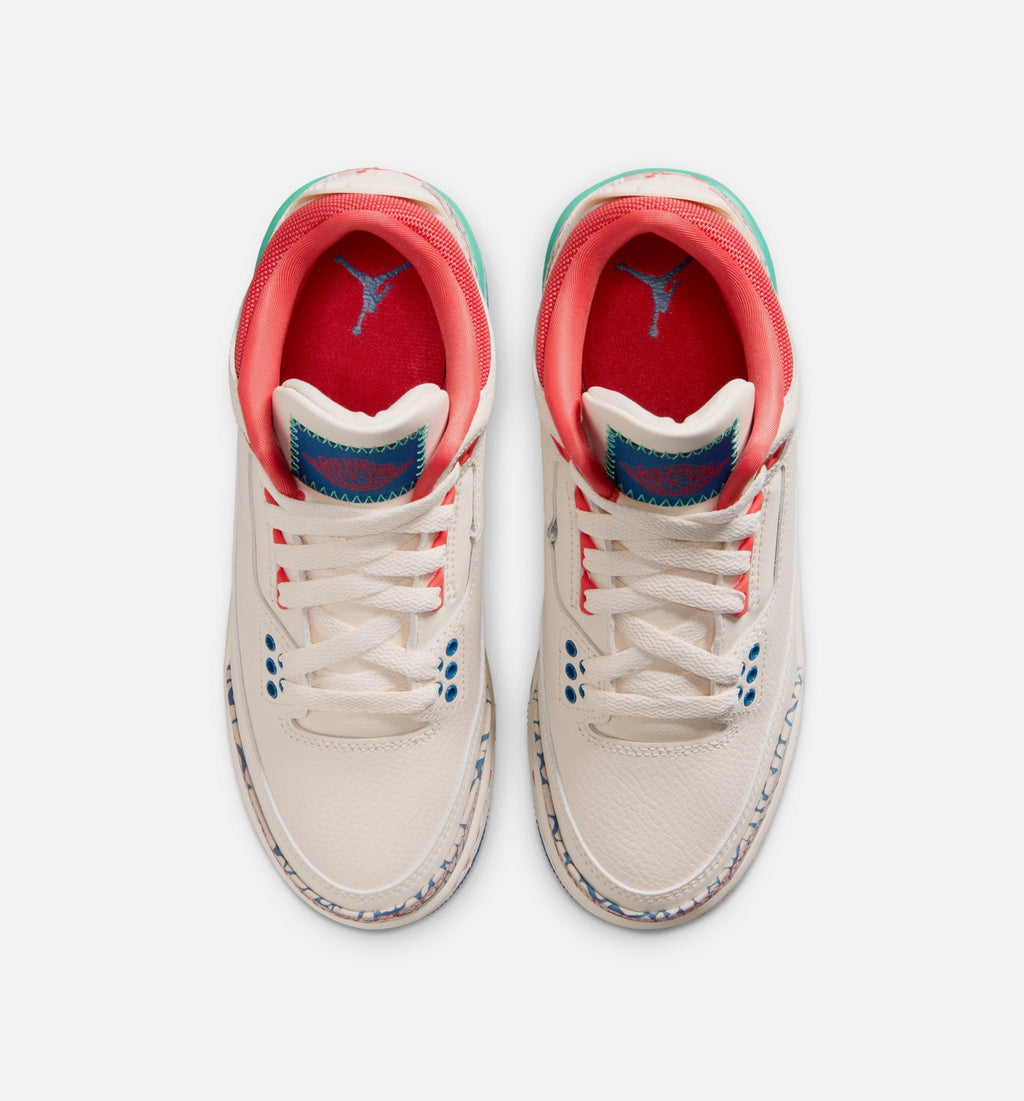 Air Jordan 3 Retro Play Your Way Grade School Sneakers - Chalk / Track Red / True Blue / Kinetic Green