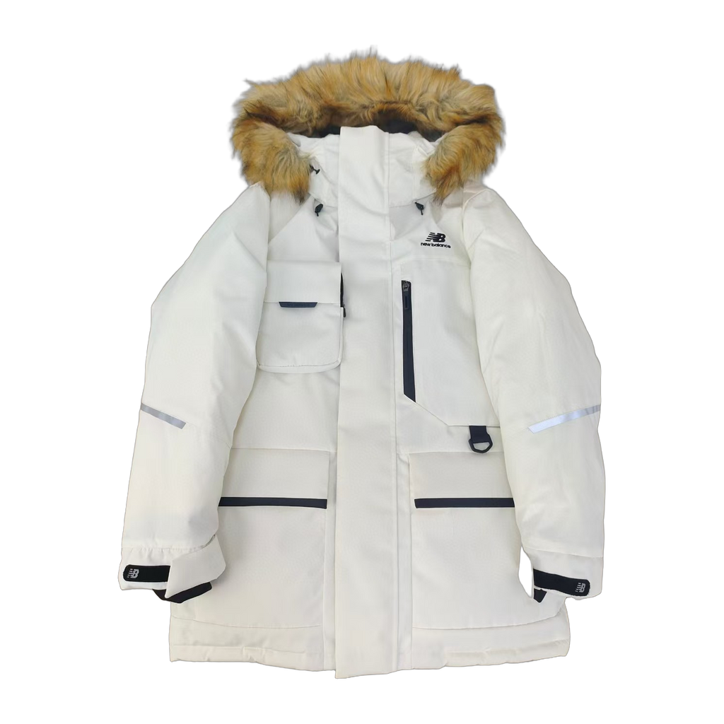 New Balance Fur-Trim Hooded Utility Jacket | White | Women's Winter Jacket