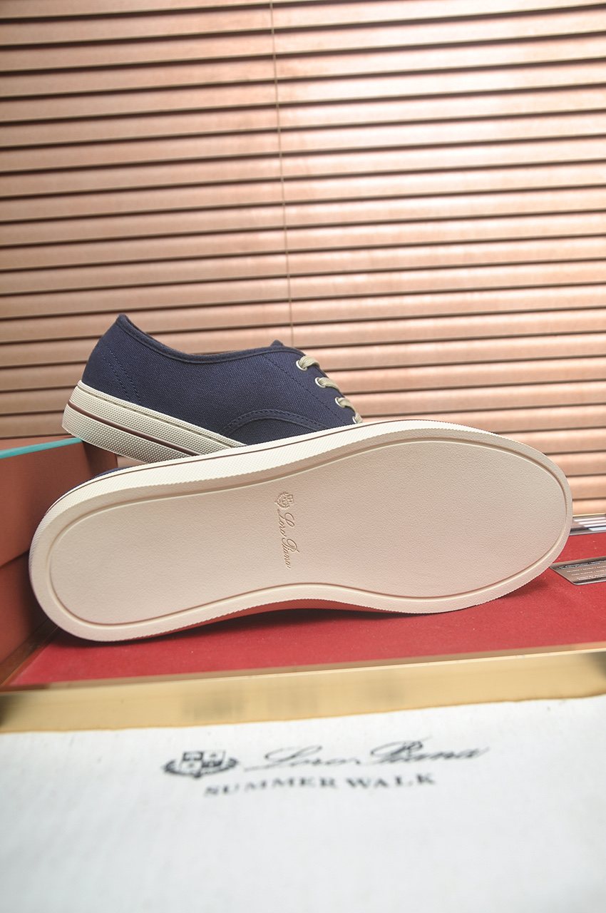 Loro Piana Navy Lace-Up Sneakers