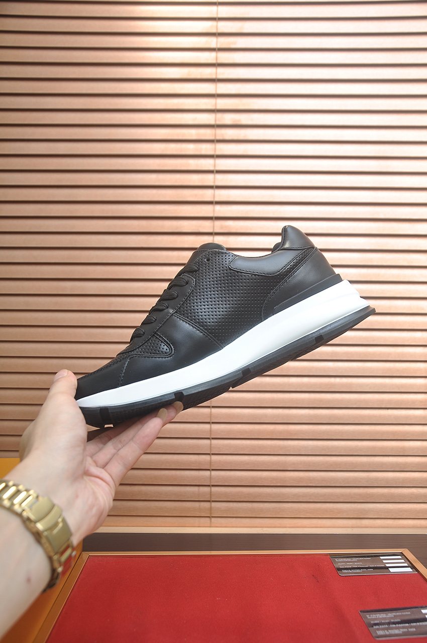 Louis Vuitton Black and White Low-Top Sneakers - Perforated Toe Detail