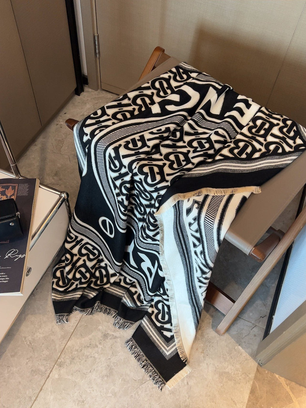 Burberry Black & Ivory Logo Square Scarf