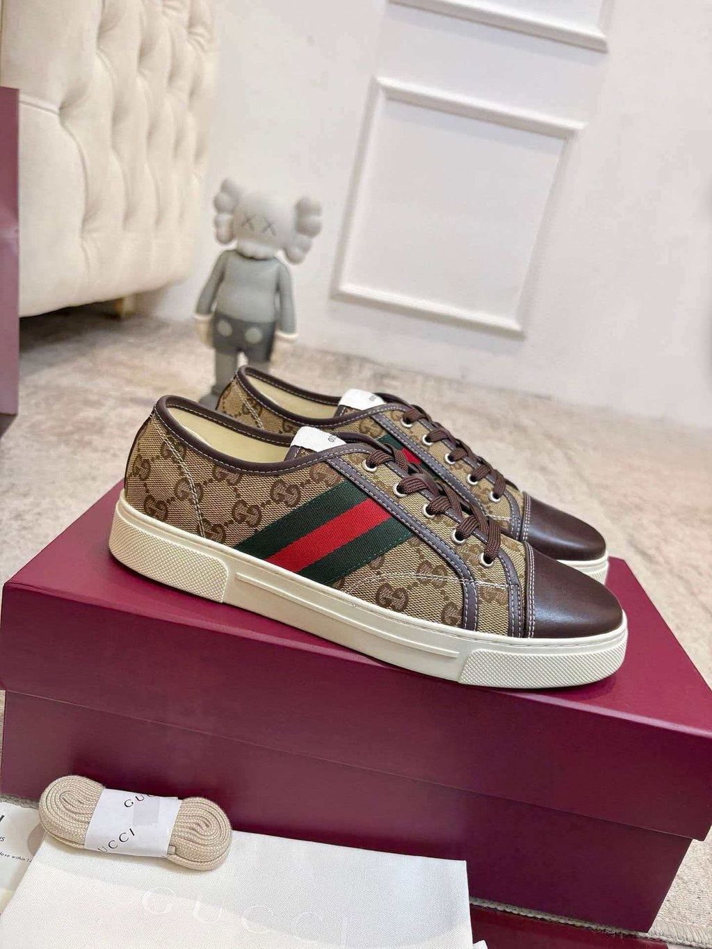 Gucci Brown Monogram Stripe Sneakers