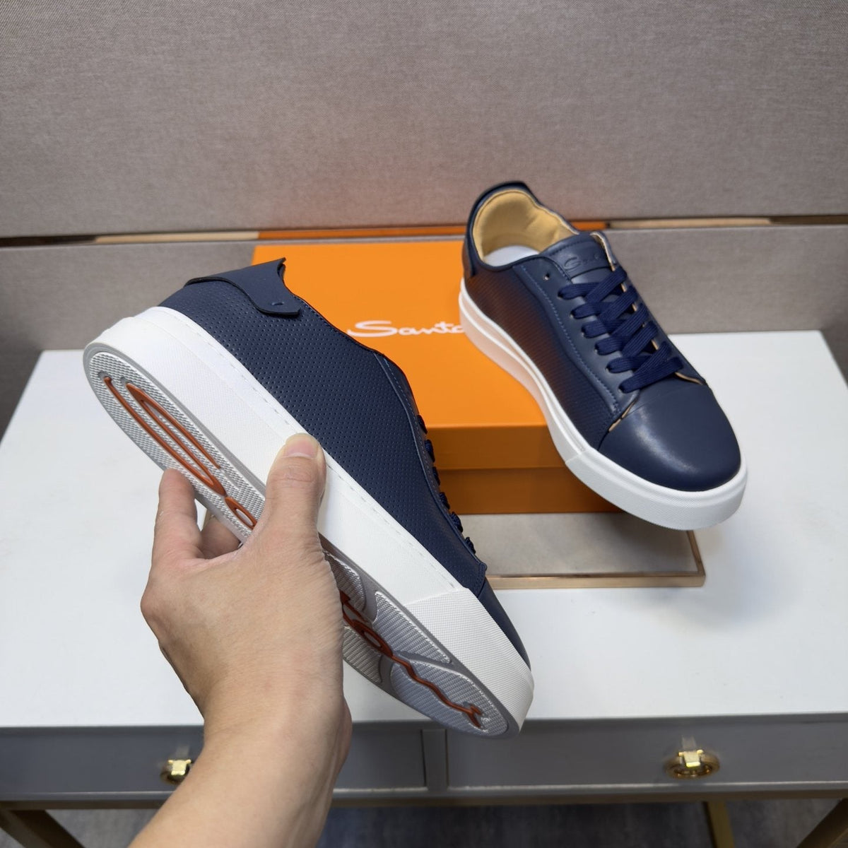 Santoni Navy Blue Low-Top Sneakers